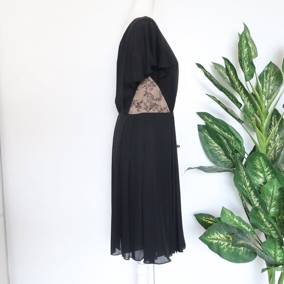 Jason Wu Black Lace Inset Silk Georgette Short Sleeve Mini Dress Size 10 - Picture 6 of 10